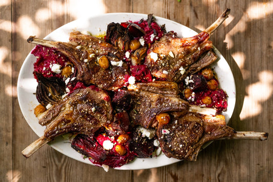 Mutton Chops with Beetroot Hummus & Dukkah | From The Farm Kitchen by Abby Allen