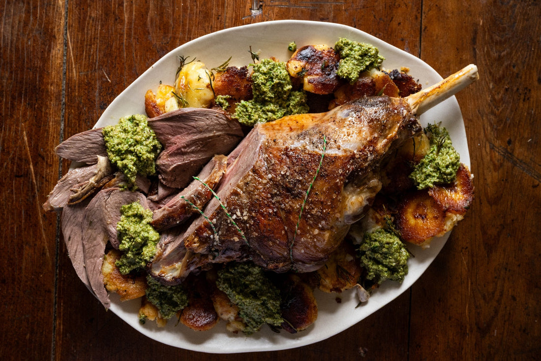 Roast Leg of Mutton with Walnut & Mint Pesto Recipe | From the Farm Kitchen by Abby Allen