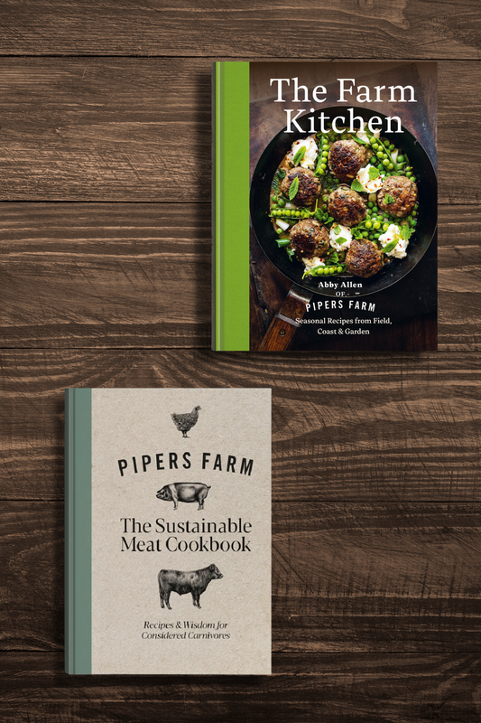The Seasonal Kitchen Bundle by Abby Allen, featuring The Farm Kitchen and The Sustainable Meat Cookbook by Abby Allen, focused on seasonal, sustainable British recipes.